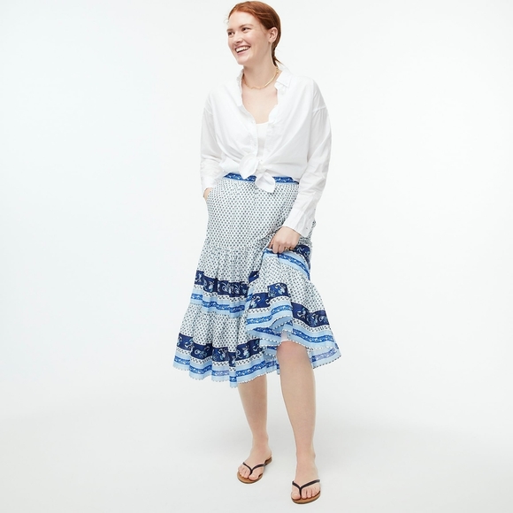 New! J Crew L Large Tiered skirt in blue ribbon block print NWT - Picture 4 of 13